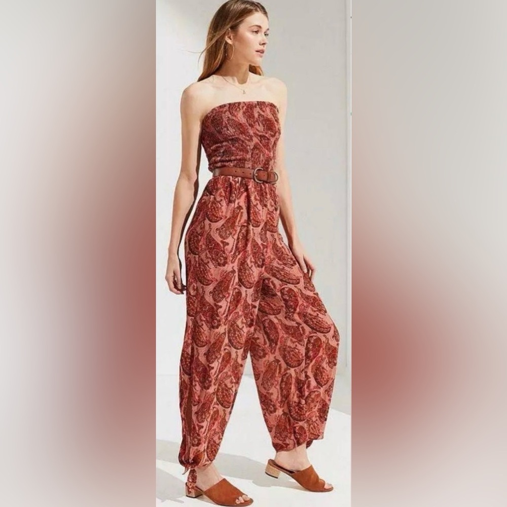 Urban Outfitters Red Paisley Jumpsuit